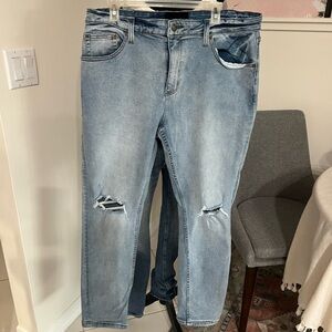 ROLLA’S Tim Slim Denim Jeans Mens 36x32 Light wash distressed Knee Slim Fit